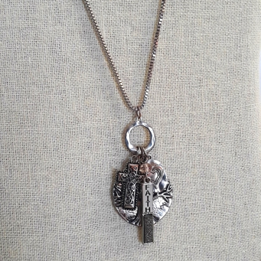 "Faith", Family tree, Cross and Heart Necklace